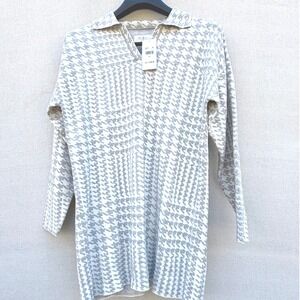Stellae Dux Womens Houndstooth Knit Sweater Dress Grey White XL RF4D36S NWT